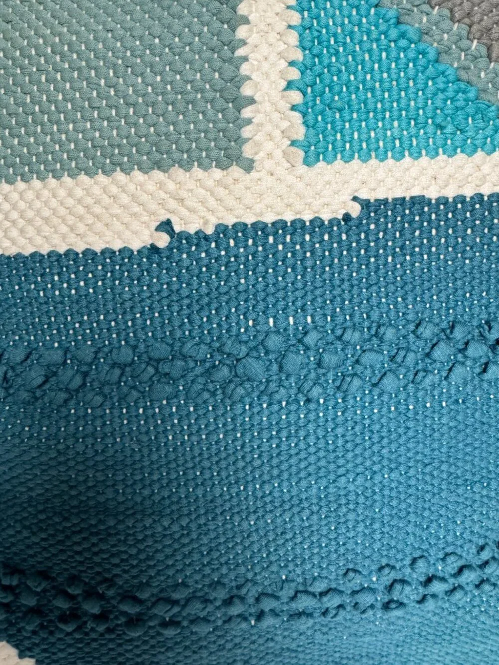 West Elm Textured Woven Throw Pillow 20x20 Teal Gray Cream Geometric Cotton